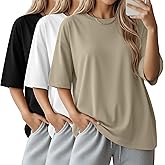 Velvelhall 3 Pack Women Oversized T-Shirts Loose Fit Workout Gym Shirts Crewneck Short Sleeve Tops Baggy Casual Basic Tee