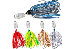 Pfeibk Bladed Jigs Fishing Lures, 5pcs Fishing Jigs Hook with Skirt Vibrating Buzz Bait for Bass Fishing Bass Jigs Fish Bait Bass Lure, 3/8 Oz