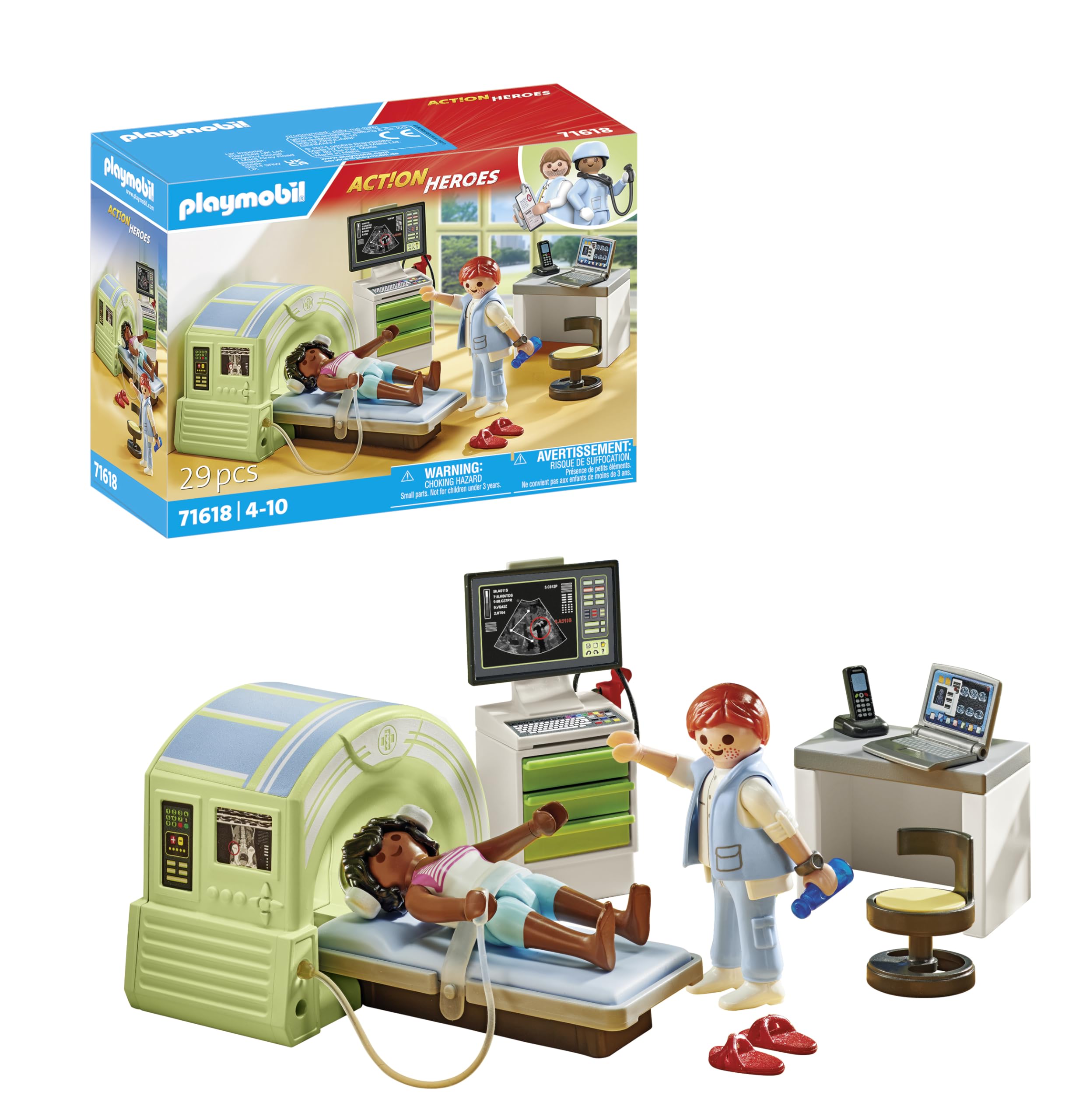 Playmobil 71618 Action Heroes: MRI with patient, realistic examination by the radiologist, made from over 80% recycled and bio-based materials, detailed play sets suitable for children ages 4+
