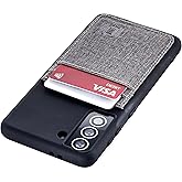 Dockem Wallet Case for Galaxy S21 FE: Hidden Metal Plate for Magnetic Mounting with Canvas Style Synthetic Leather, 2 Card Holder Slots: Luxe M2T, 6.4" [Black/Grey]