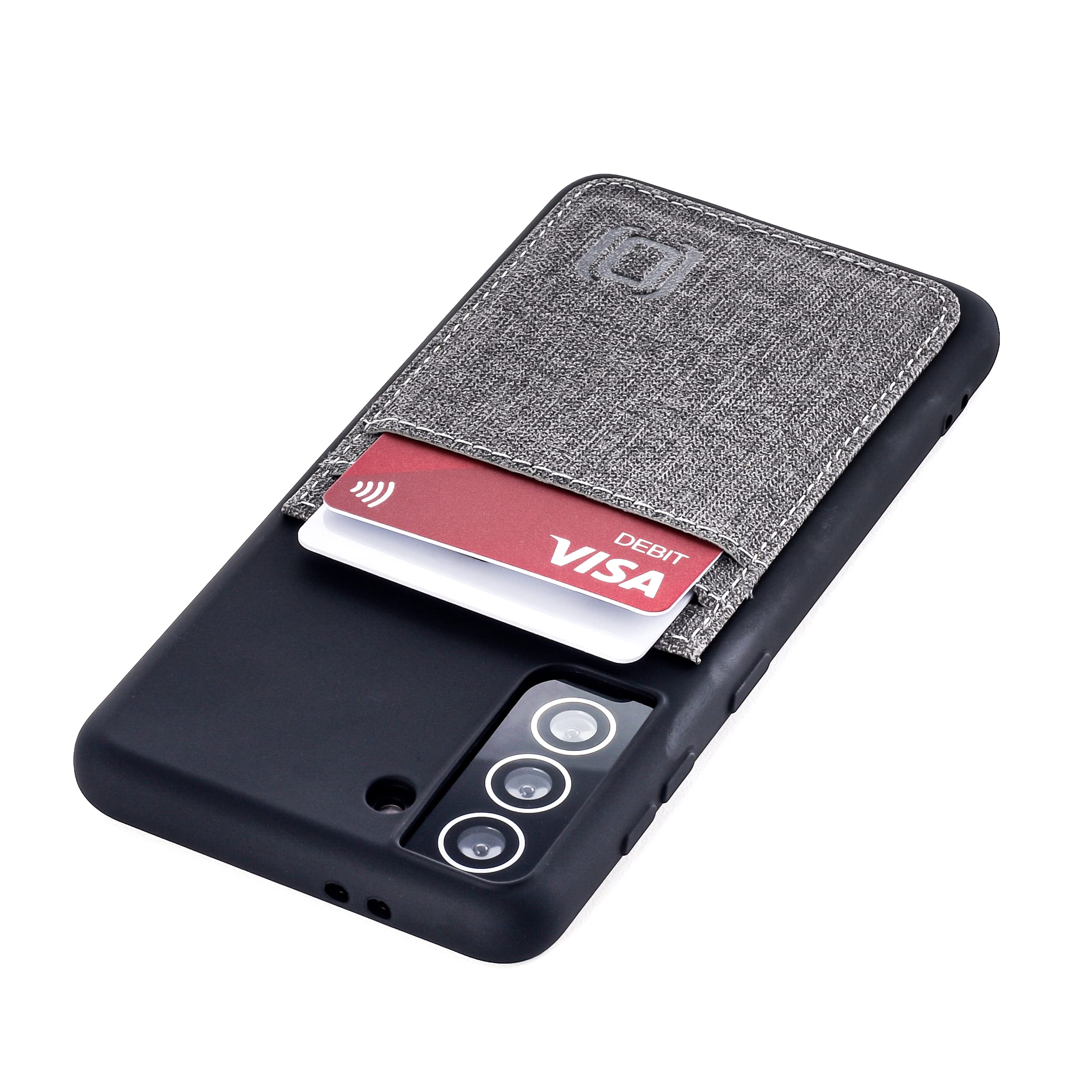 Dockem Galaxy S21 FE Wallet Case: Hidden Metal Plate for Magnetic Mounting with Canvas Style Synthetic Leather, 2 Card Holder Slots: Luxe M2T, 6.4" [Black/Grey] — image 1