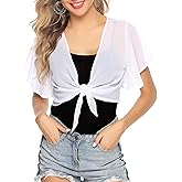iClosam Women Tie Front Chiffon Shrug Short Sleeve Cropped Sheer Bolero Shrug Cardigan