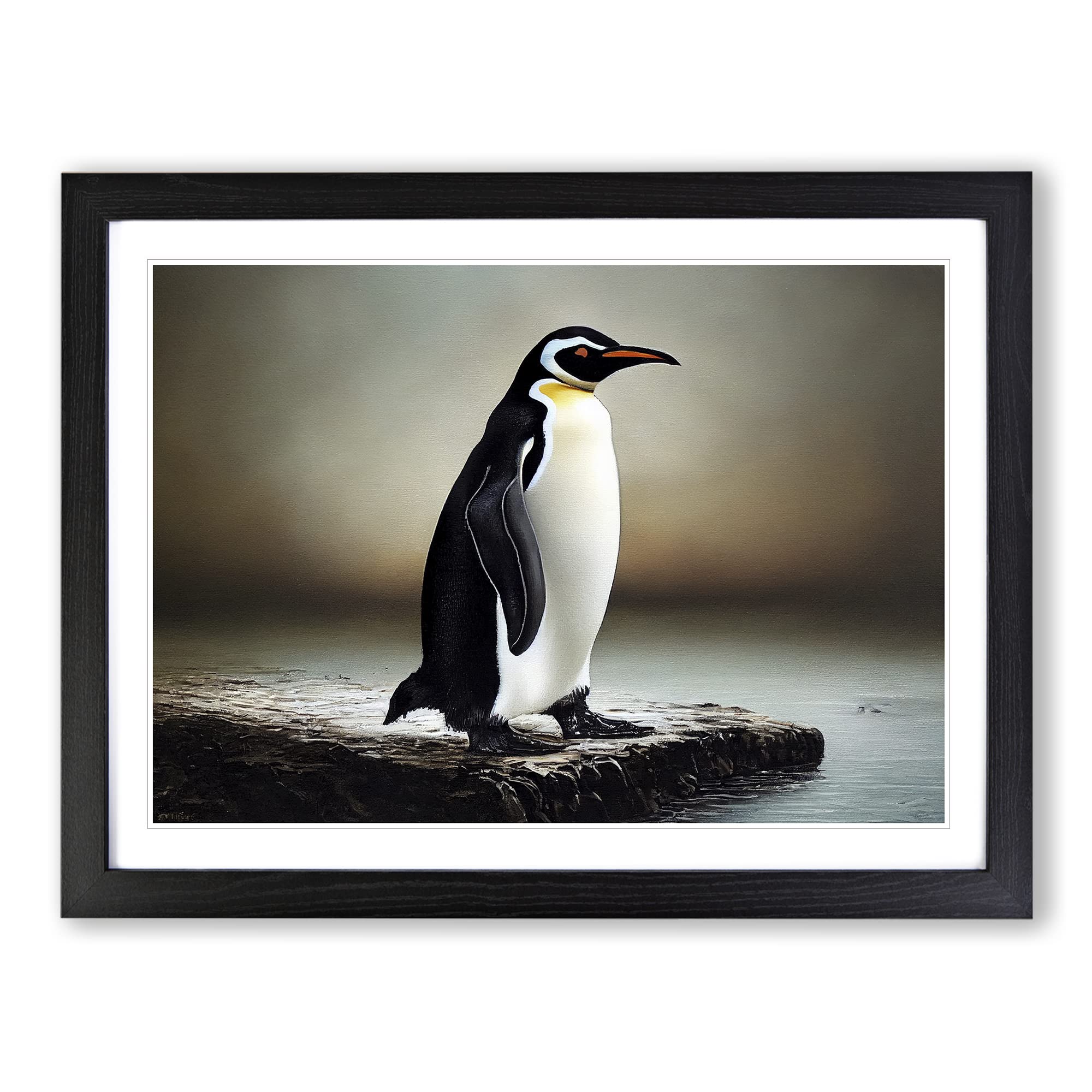 Lone Penguin Framed Print | A3 Black Framed Wall Art | Ready to Hang | Modern Nature Picture | Living Room Bedroom Lounge Office