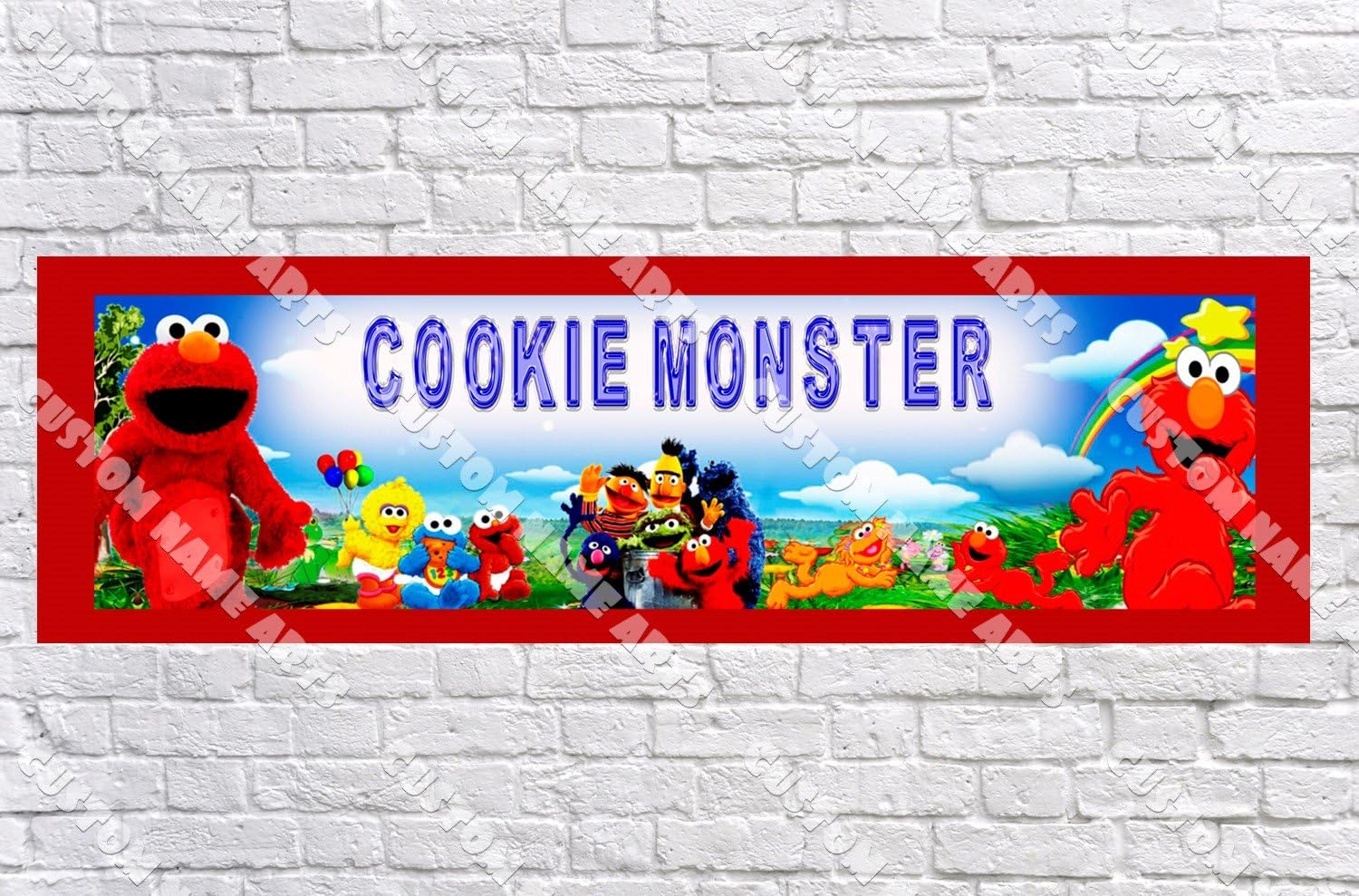 Personalized Elmo Banner - Includes Color Border Mat, With Your Name On It, Party Door Poster, Room Art Decoration - Customize