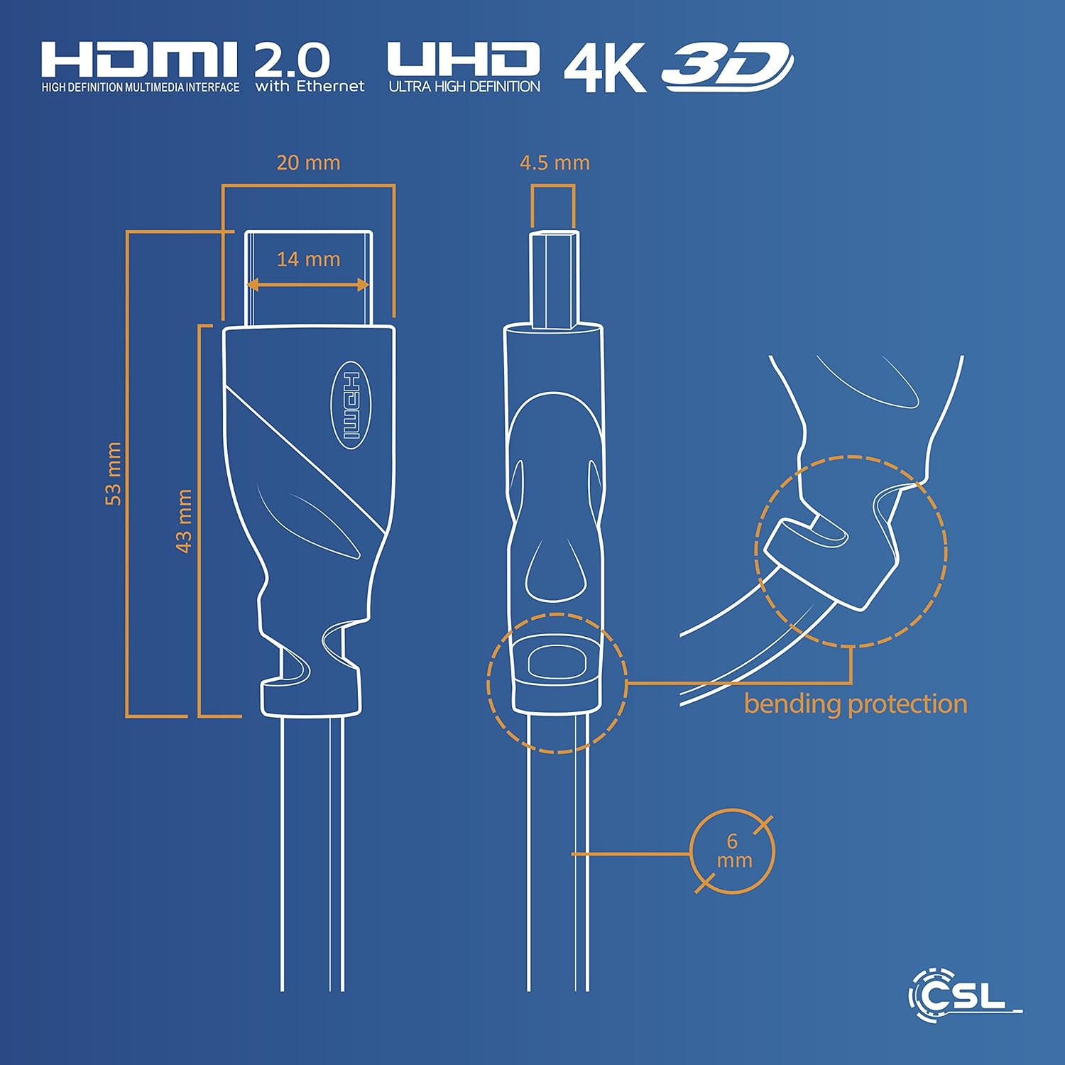 CSL 5 meters HQ Full HD Micro HDMI Type D to HDMI Type A gold