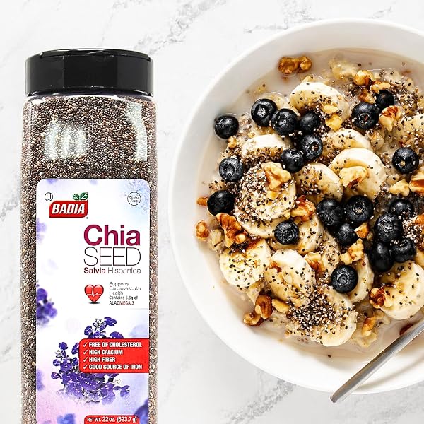 BADIA CHIA SEED, 22 OZ – HIGH FIBER, OMEGA-3, PROTEIN, ENERGY BOOST – SMOOTHIES, YOGURT, BAKING, OATMEAL