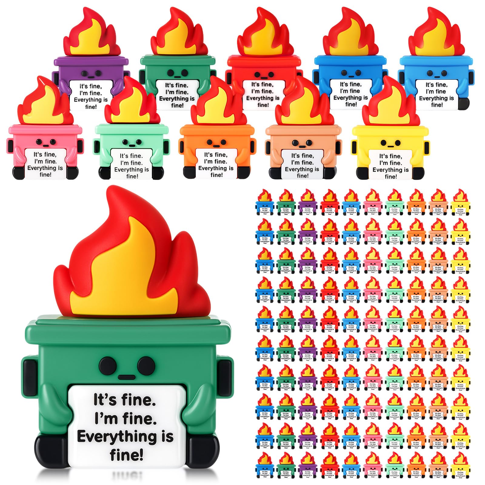Photo 1 of Gejoy 100 Pcs Mini Rubber Dumpster Toys Positive Mini Dumpster Figures to Hide It's Fine Gifts Decorations and Encouragement Birthday Motivational Gifts for Colleague Staff Teacher