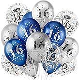 18Pcs 16th Birthday Decorations for Boys Girls Blue Silver 16th Birthday Balloons Decoration Happy 16th Birthday Confetti Latex Balloons Decorations for Men Women 16 Anniversary Birthday Party Décor
