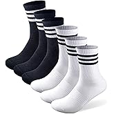 MR.KM 6 pairs High Ankle Cotton Crew Casual Stripes Socks,Black&White Striped,Rainbow Pride For Men&Women, Compression