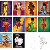 Nuberlic 10 Pcs Pre Drawn Canvas for Painting for Adults Sip n Paint Kits | Girls Night Out Themed Afro Queen Paint n Sip Pre Printed Sketched Canvas for Ladies Party Flavor Supplies Mothers Day Gifts