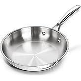 MICHELANGELO Stainless Steel 8 inch Frying Pan, Small Skillet with Triply Base, Stainless Steel Pan with Ergonomic Handle, Induction Compatible