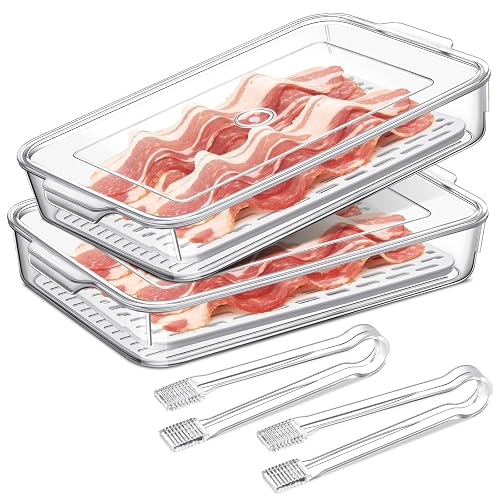 2 Pcs Bacon Storage Container for Refrigerator with Tong, Bacon Deli ...