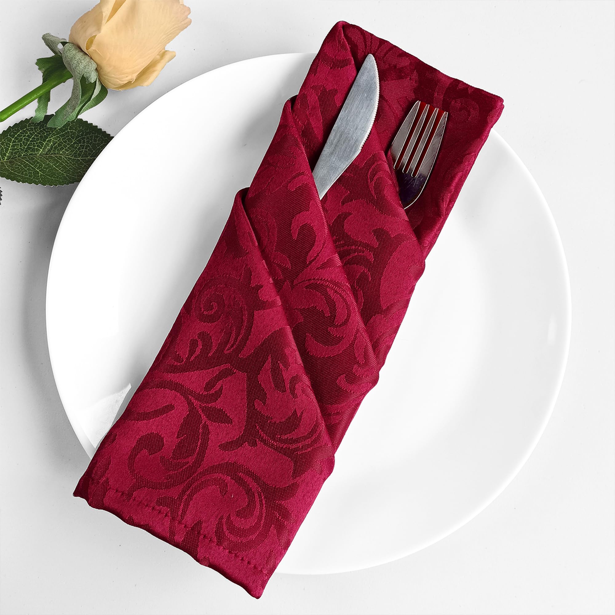 Trimming Shop Kitchen Dining Table Napkins [10 Pack, Red] 20" x 20" 100% Polyester Premium Quality, Hemmed Edges, Washable Reusable Dinner Cloth Napkin for Home Restaurant Wedding Christmas Party