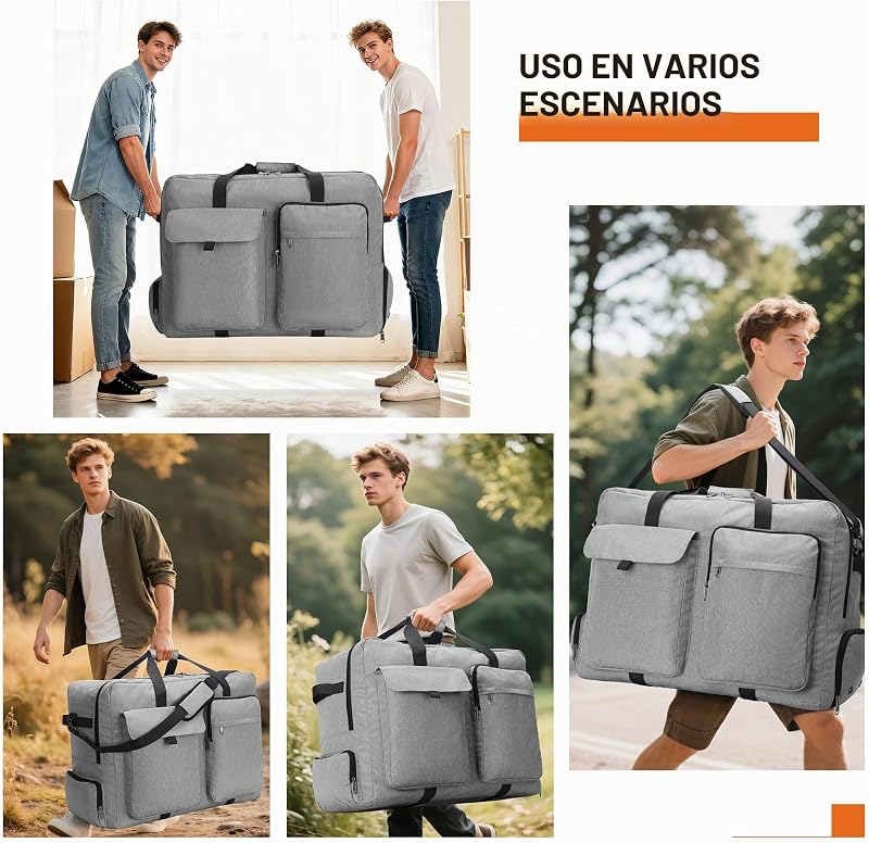 Bolsa de Viaje Plegable 100L con Compartimento para Zapatos, Resistente al Agua y al Desgarro. Bolso de Viaje para Hombre y Mujer, Ideal para Viajes, Mudanzas y Fines de Semana