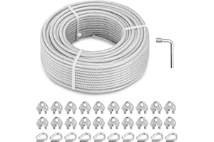 hannger 3/16" Wire Rope Kit, 100Ft PVC Coated Steel Cable Guide Wire Tensioner Strainer Kit w/ 7×7 Strand Core Steel Wire for