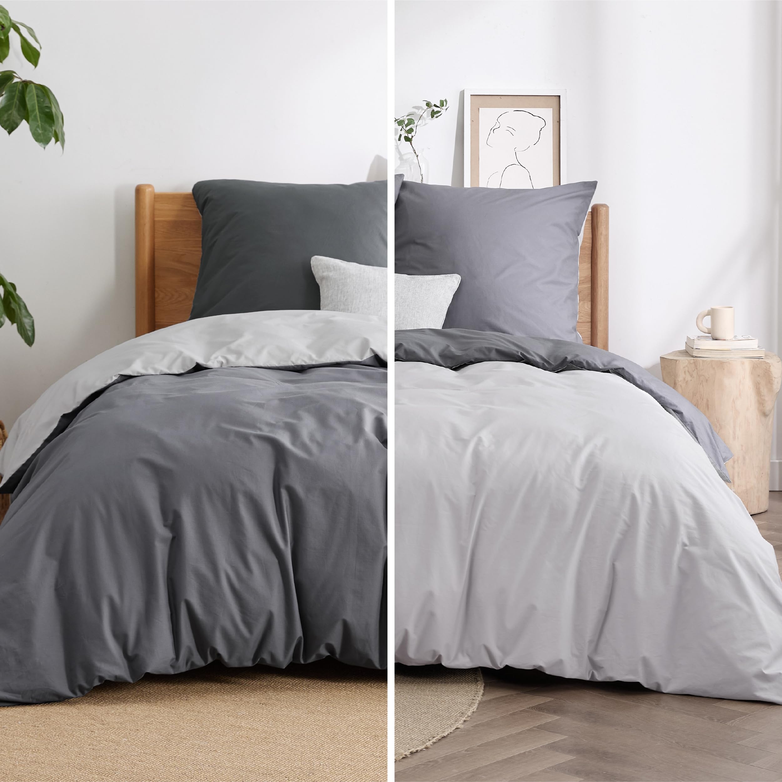 BEDSURE Bettwäsche 135x200 Dunkelgrau Grau - Baumwolle Bettwäsche-Sets 135 x 200 cm Wendebettwäsche 2teilig mit Kissenbezug 80x80 cm, Oeko-TEX Zweifarbiger Bettbezug mit Reißverschluss 3