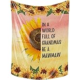 Huglanket Mawmaw Gifts from Grandkids, Grandma Gifts for Mawmaw, Sunflower Flannel Throw Blankets on Christmas, Mother's Day, Birthday, 50" x 65"