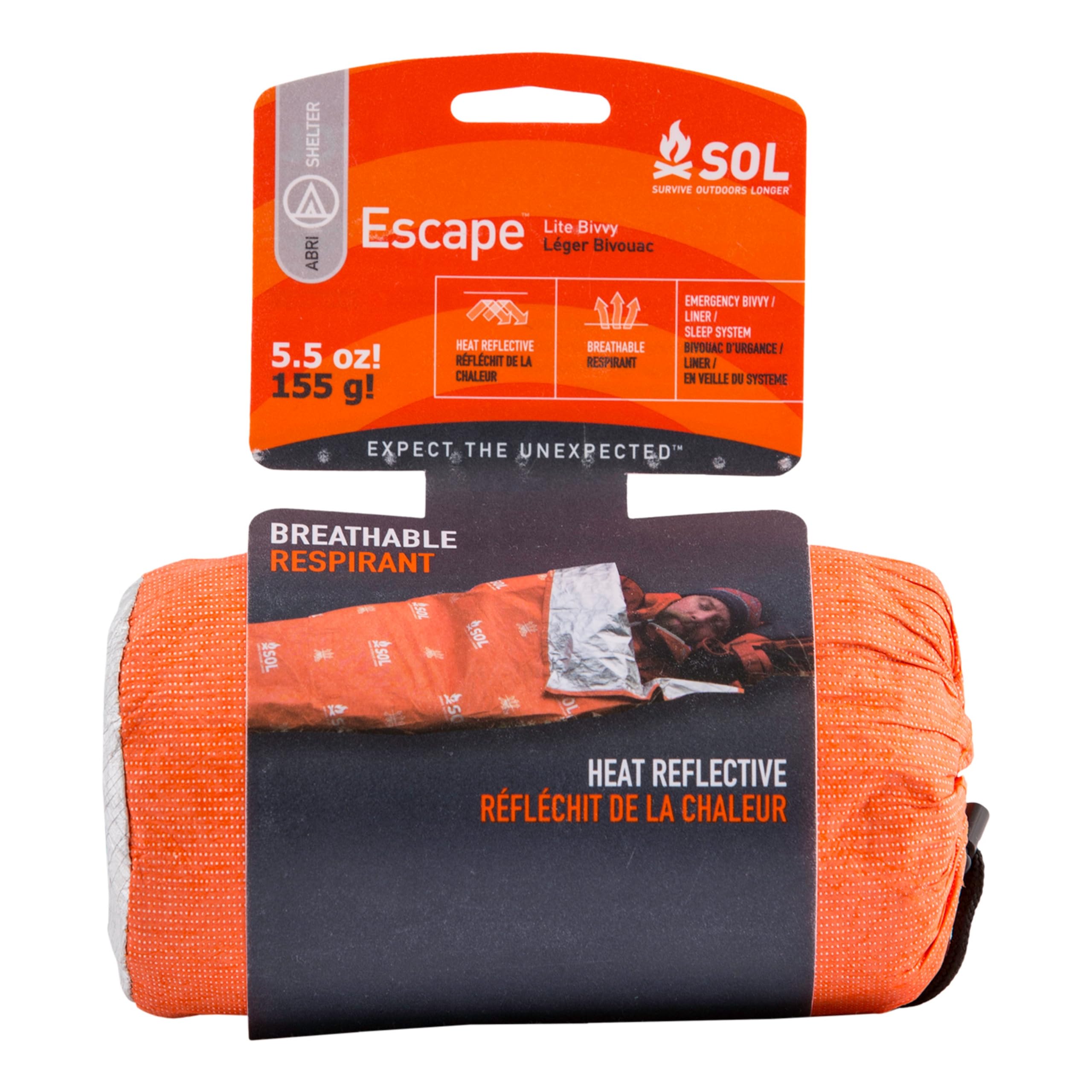 Adventure Medical Kits Escape Lite Bivvy Shelter-Orange Weight 156 g 810 mm x 2080 mm Breathable Windproof & Water Resist Reflects 70% Body Heat & Ultra Light use as Liner/Bivvy/Light Sleep bag