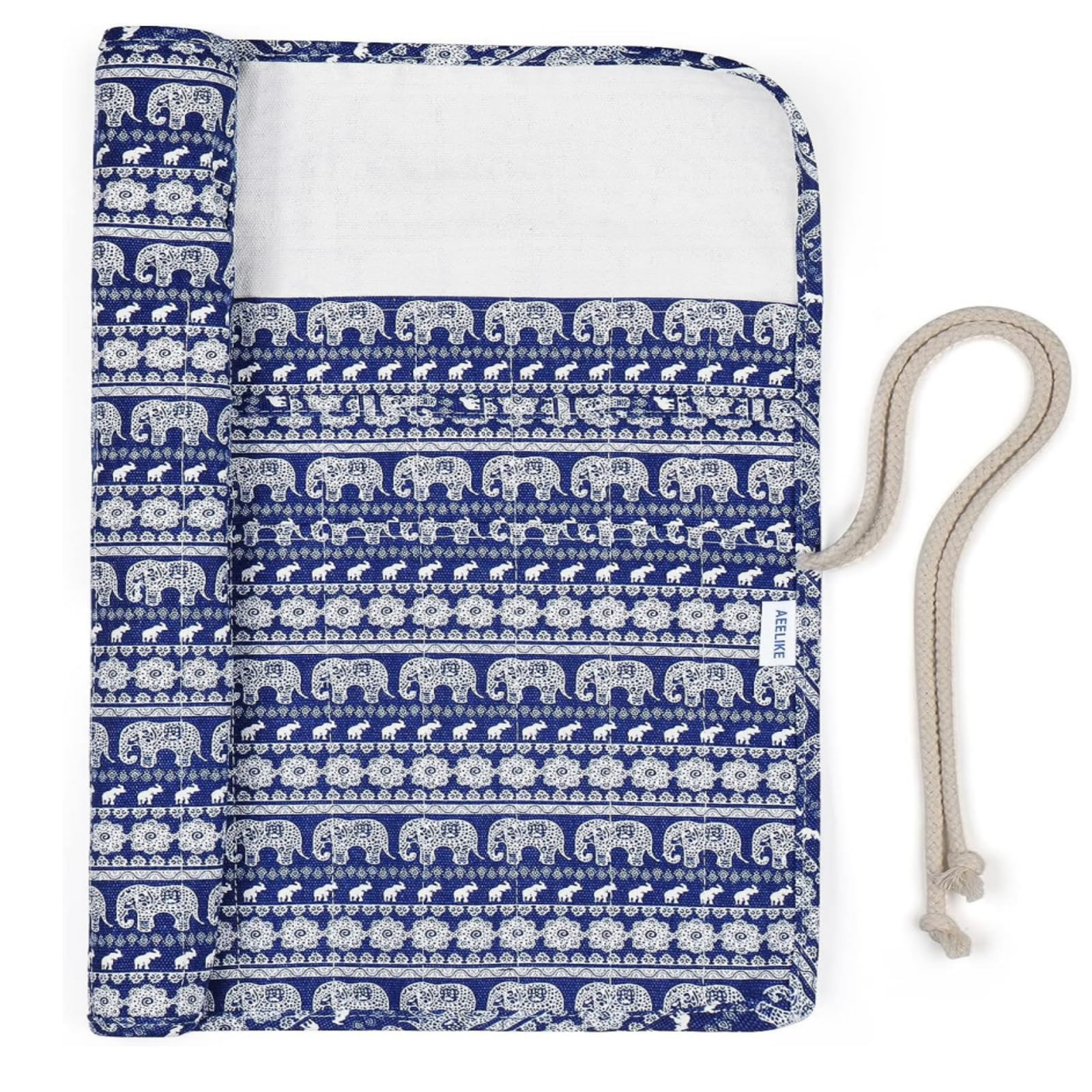 KAISELINNA Knitting Needle Wrap Roll Up Case Crochet Hook Storage Bag Pins Case Empty Organizer Holder(Canvas, Elephant)