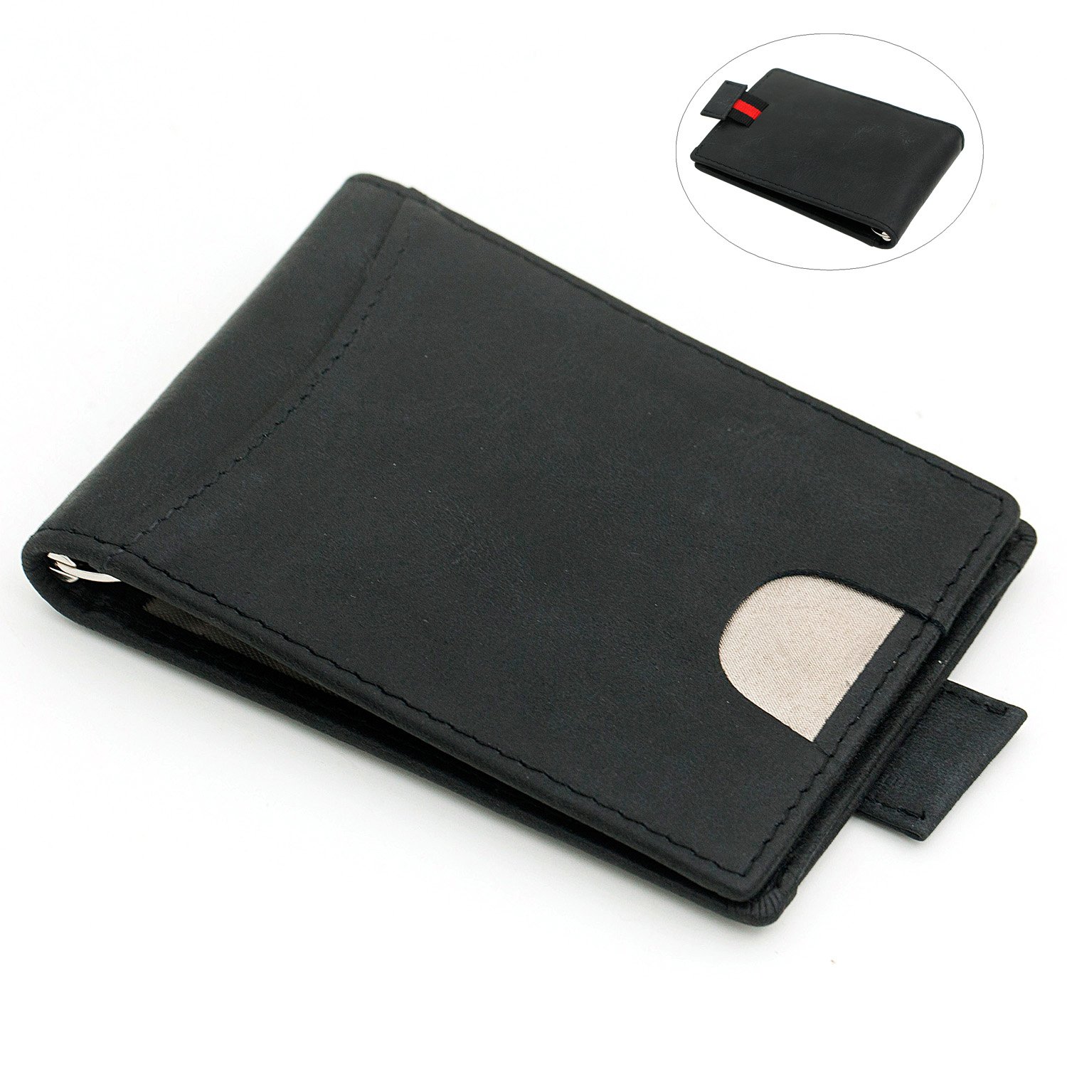 RFID Blocking Ultra Slim Leather Thin Minimalist Pocket Wallets for Men Money Clip
