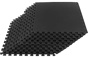 EVA Foam Mat Tiles 12-Pack - 48 SQ FT of Interlocking Padding for Garage, Playroom, or Gym Flooring - Exercise Mat or Baby Playmat by Stalwart (Black)