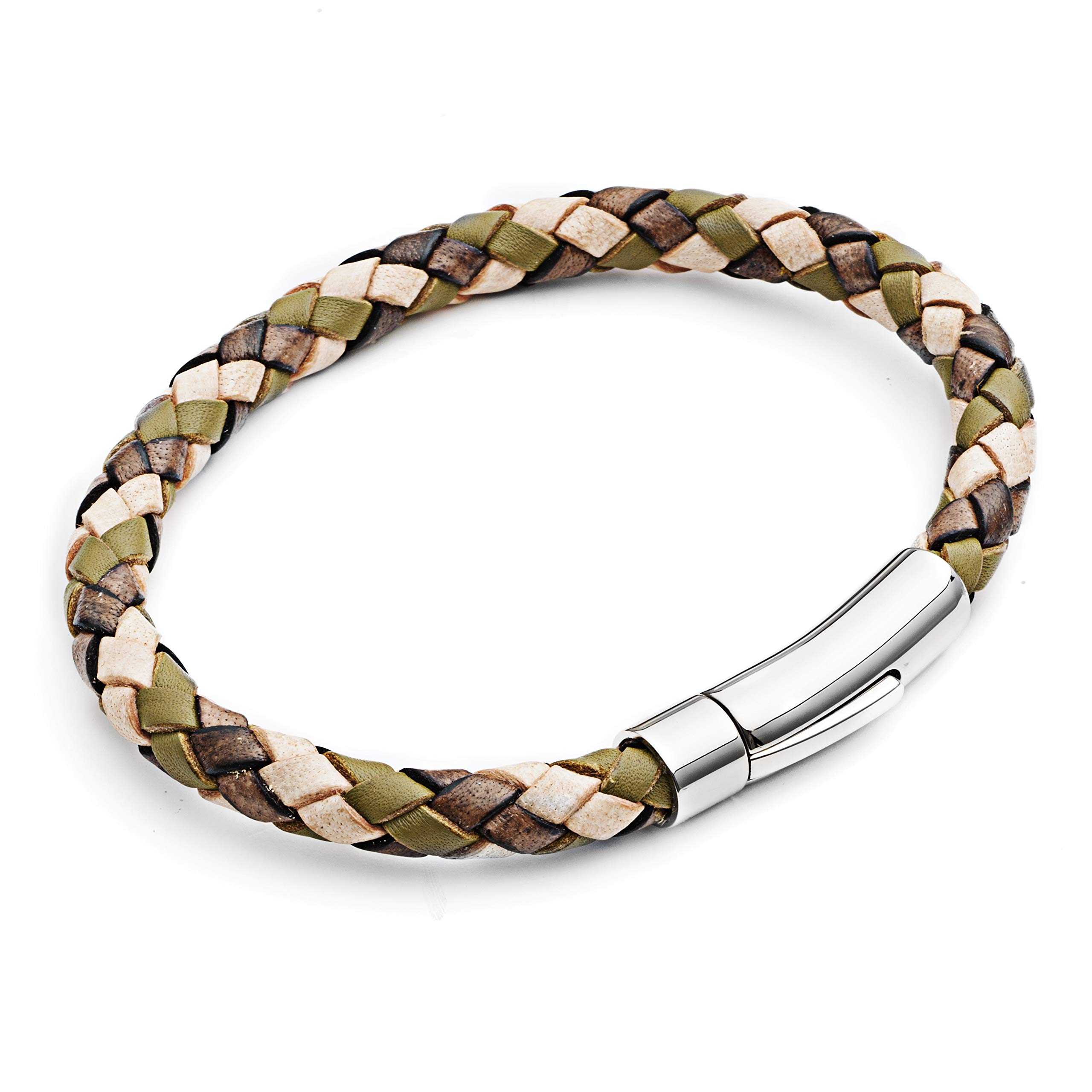 Tribal Steel Camo Plaited Leather Bracelet for Men - Mens 21cm Leather Bracelet with Riveted Stainless Steel Rocker Clasp — image 1