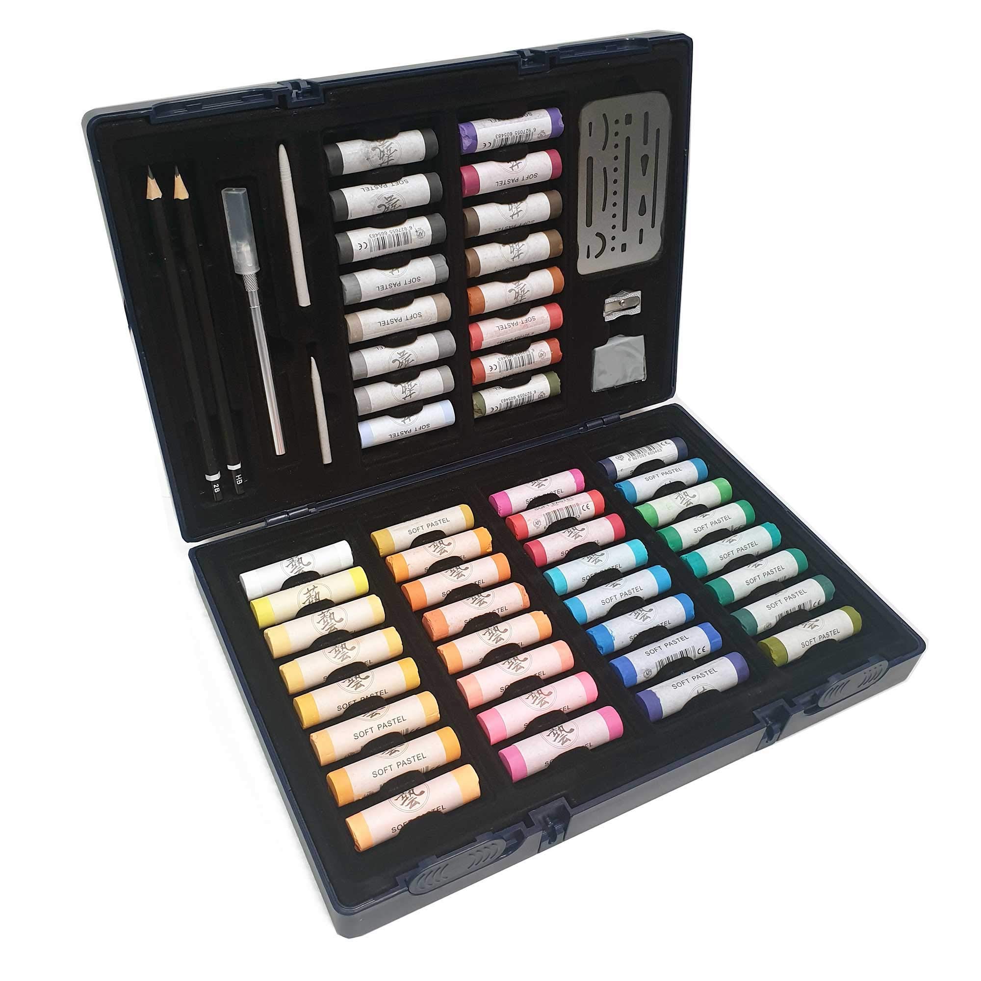 Set of 48 Soft Pastels with Drawing Accessories & Case