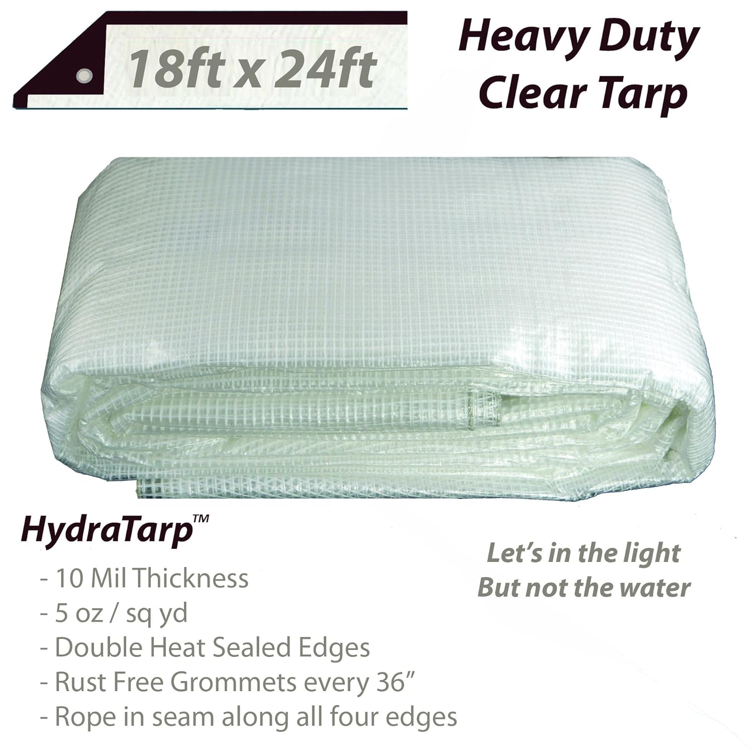 Heavy Duty Clear Greenhouse Tarp 18ft x 24ft Premium Quality 10 mil