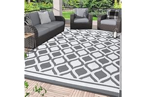 VK·LIVING VKLIVING Outdoor Patio Rug, 5'x8' Waterproof, Grey-Plaid, Modern Style, Foldable, Lightweight, Reversible, Stain Resistant, Spot Clean Only