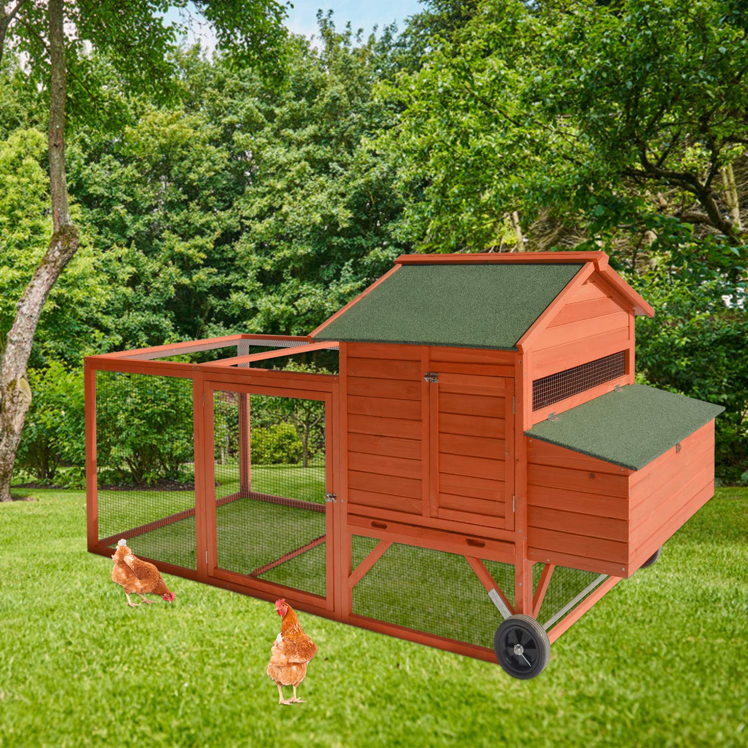 Wooden Chicken Coop Rabbit Poultry Cage with Wheels Outdoor Large