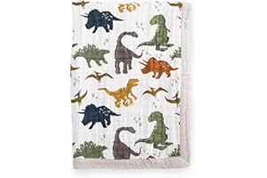 Little Unicorn Newborn Receiving Quilt | Ultra- Soft, Multi-Layered Muslin Fabric | Gift for Newborns & on-The-go (Dino Friends)