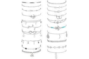 Thunaraz 20Pcs Ankle Bracelets for Women Silver/Gold Beach Anklets Set Adjustable Surfer Anklet Heart Star Turtle Infinite An