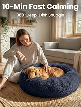 OKPOW Donut Dog Bed 50cm Calming Round Puppy Cat Pet Bed Non Slip Bottom view 5