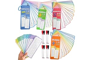 Math Flash Cards 4 Sets Erasable Multiplication Flash Cards 0-12 Educational Math Flashcards with Pens for Kids Add Subtract 