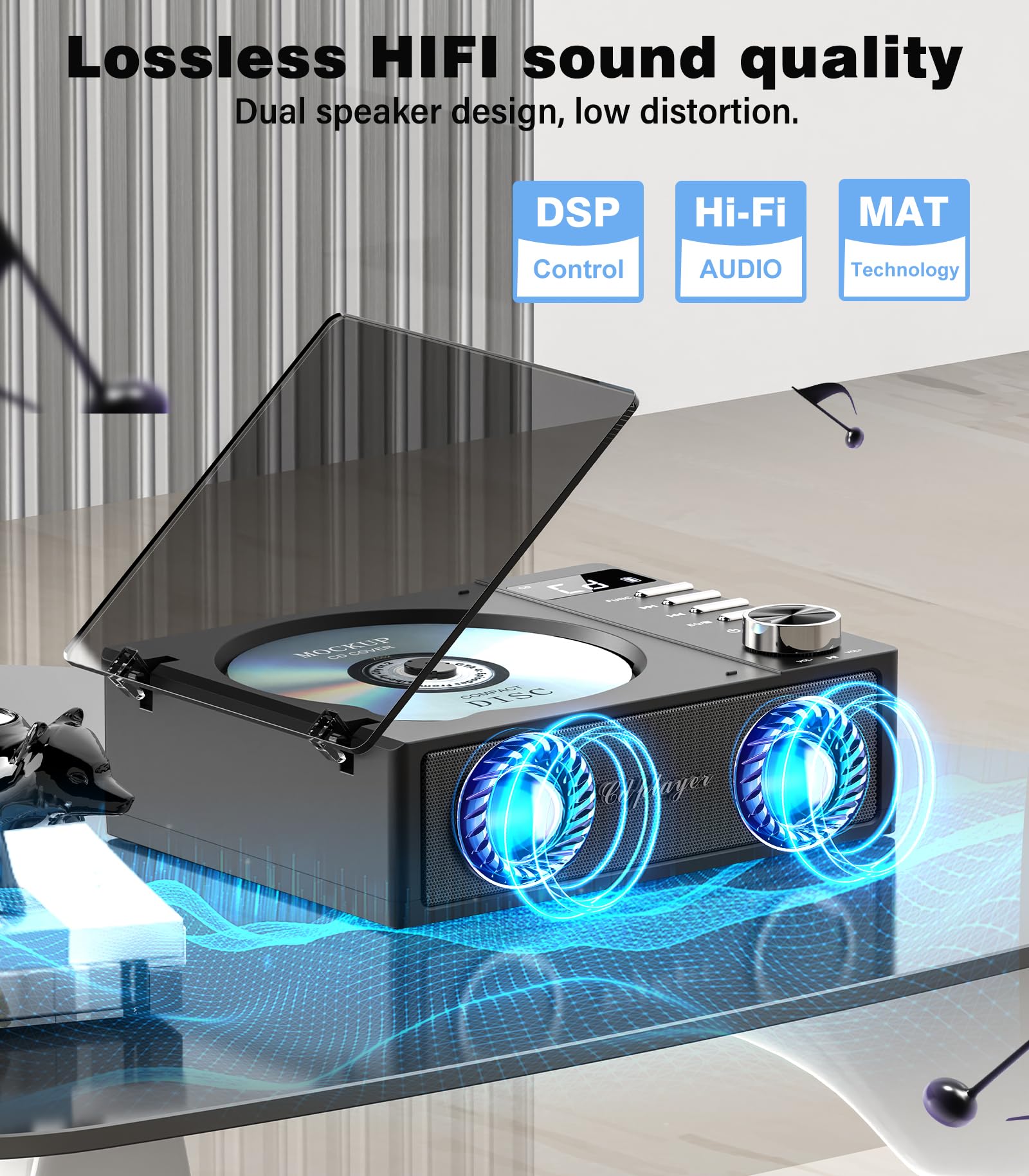 Portable CD Player with Bluetooth 5.3, Greadio CD Player with Speakers for Home, 4000mAh Rechargeable Retro CD Music Player with Remote Control, LED Display, Supports USB/TF/AUX, Optical Input