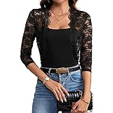 Urchics Womens Open Front Lace Shrug Top 3/4 Sleeve Cropped Cardigan Elegant Jacket Bolero Shrugs