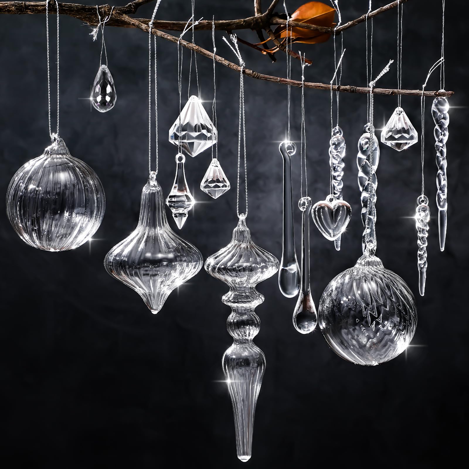 Photo 1 of *USED*
Civaner Christmas Crystal Ornaments Hanging Clear Glass Plastic Hanging Decor Christmas Icicle Drop Crystal Ornaments for Xmas Tree Winter New Year Party Supplies(Clear)