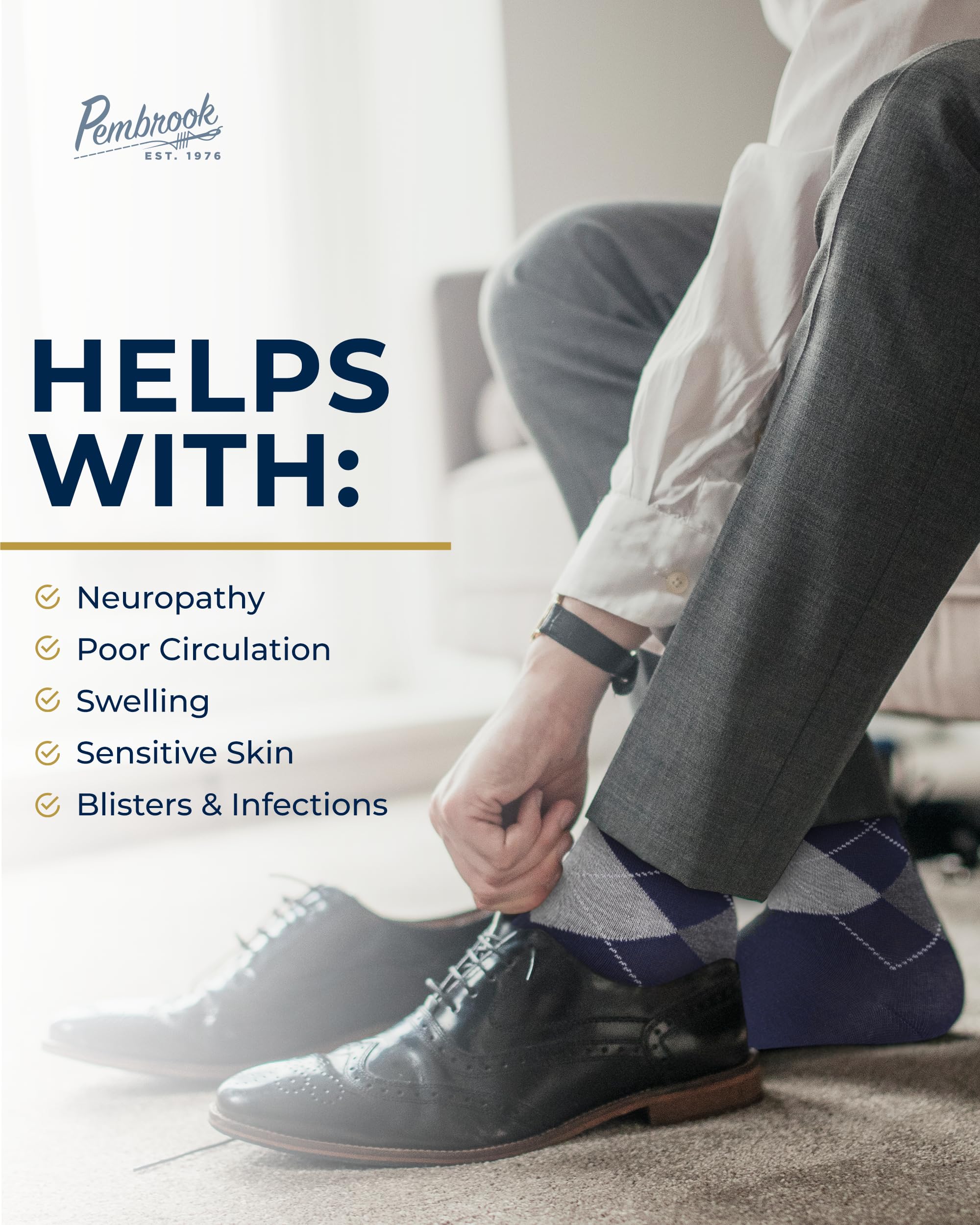 Pembrook Diabetic Dress Socks for Men - 4 Pairs Odor Free Stylish Diabetic Socks for Men Work | Mens Diabetic Socks Casual