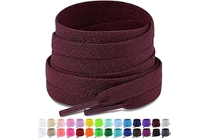 Puzeam Upgrade Tight Weave Flat Shoelaces 28 Colors 5/16" Wide Shoe Laces for Sneakers - 2Pairs