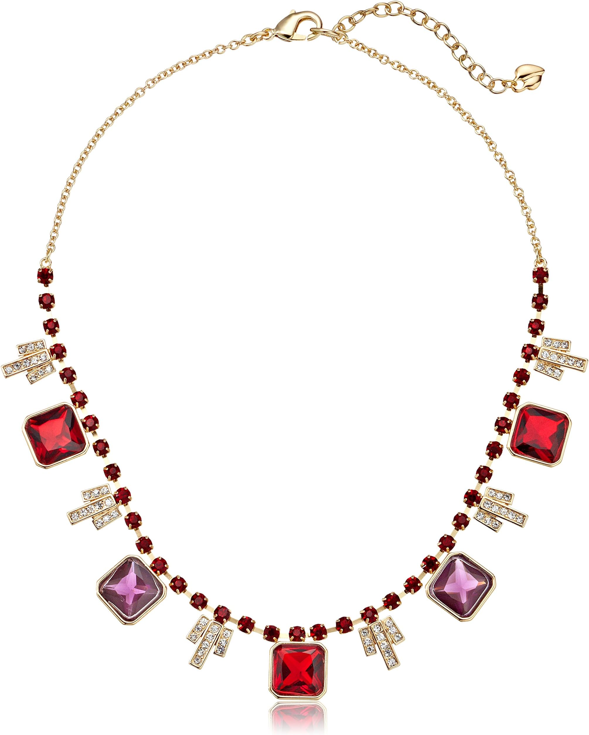 Carolee "Berry Chic" Gold Tone and Deco Shaped Crystal Frontal Necklace