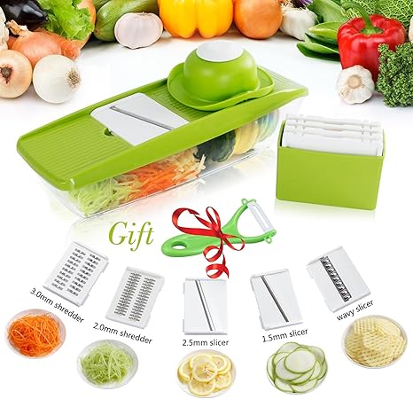 Cacaso Mandoline Premium Vegetable Potato Slicer Grater For Tomato Onion Cucumber Zucchini Pasta Cheese Julienne Vegetable Peeler Chopper Kitchen Green Amazon De Kuche Haushalt