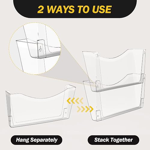 Kuntine.B 6-Pack Clear Wall Pocket Organizers - Hanging File Holders For Mail, Magazines, Office & Home