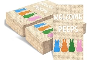 CODOHI 120 Pcs Burlap Printed Easter Welcome Peeps Disposable Bathroom Napkins, Spring Easter Bunny Peeps Guest Towels Hand Towels Paper Napkins for Bathroom Kitchen Camping Cocktail Party 4.3 x 7.8 inch
