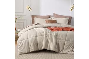 Bedsure California King Comforter Set - Beige Basket Weave Pattern Down Alternative Comforter Set Box Stitching Duvet Insert, Lightweight All Season Bedding Set with 2 Pillow Shams