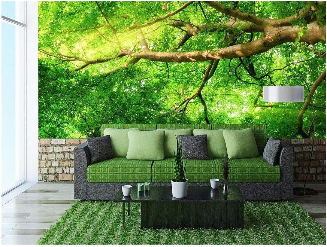 wall26 - Sunrays Shining Through Green Leaves of high treetops in a Beech Forest, Panorama Format - Removable Wall Mural | Self-Adhesive Large Wallpaper - 100x144 inches