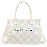 GISMTR PVC Tote Bag for Women Letters Print Hobo Handbags Kraft Paper Shoulder Bag with Strap for Work Travel