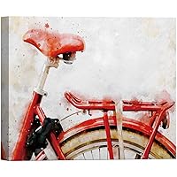 SIGNWIN Canvas Wall Art A Red Seat in The Bike Transportation Bicycles Watercolor Impressionism Romantics Closeup Urban Pastel for Living Room, Bedroom, Office - 12x18 inches