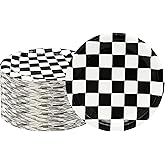 40 Pcs Race Car Birthday Party Supplies Black and White Checkered Party Supplies 7"Checkered Paper Plate,Black White Plate for Kids Car Sports Themed Racing Birthday Party Decorations (Black White)