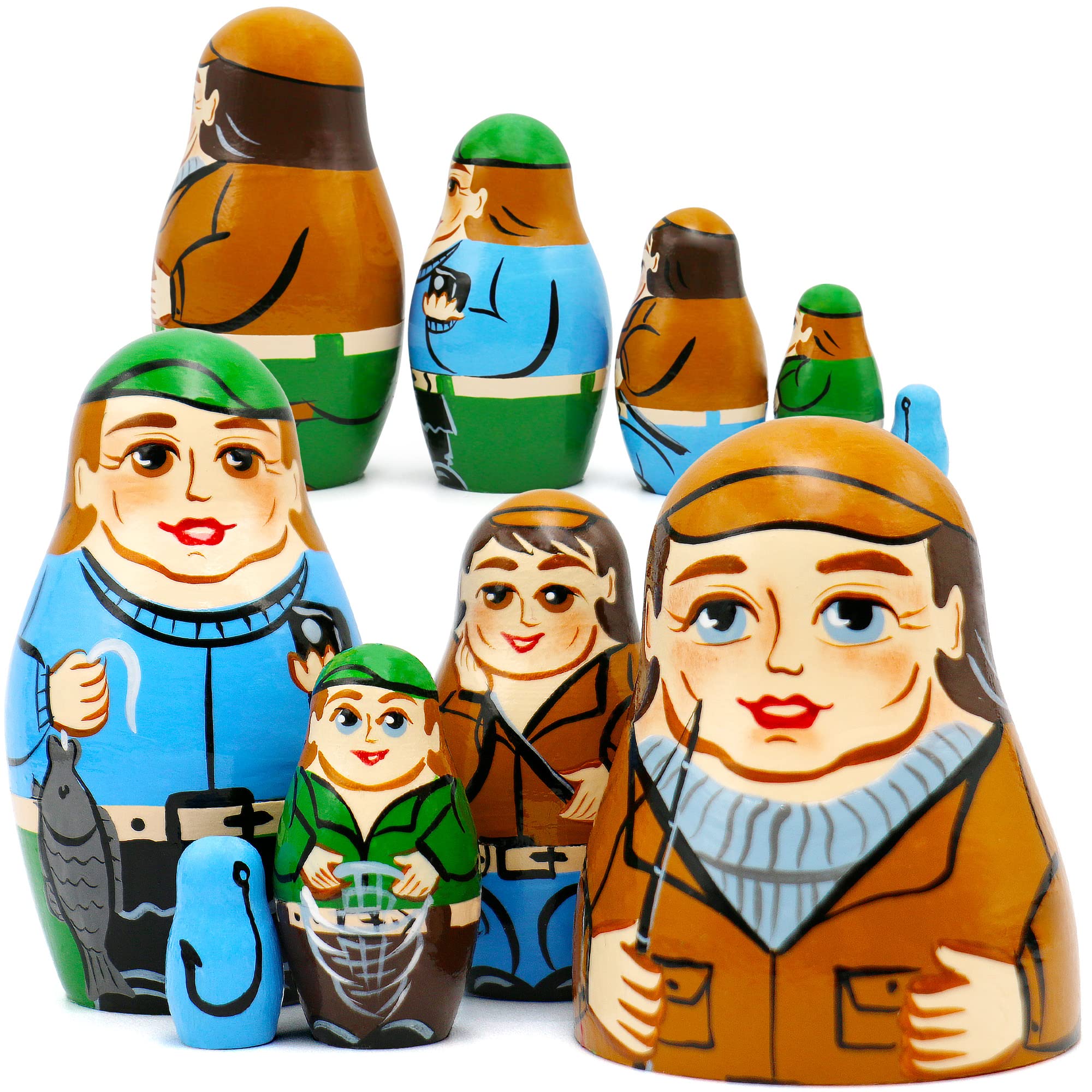 AEVVV Fishermen Russian Nesting Dolls Set 5 pcs - Cute Matryoshka Dolls for Fishing Decor - Fishing Gifts for Men - Russian Dolls with Fishing Decorations