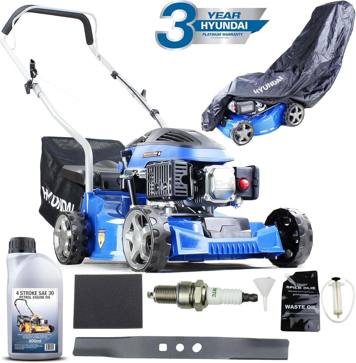 Hyundai Lawnmower Petrol Push Lawn Mower 40cm 16" LIGHTWEIGHT including